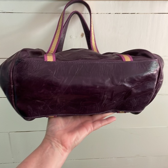 Brontibay Paris Purple Leather and Gold Bowling Handbag - Picture 7 of 13